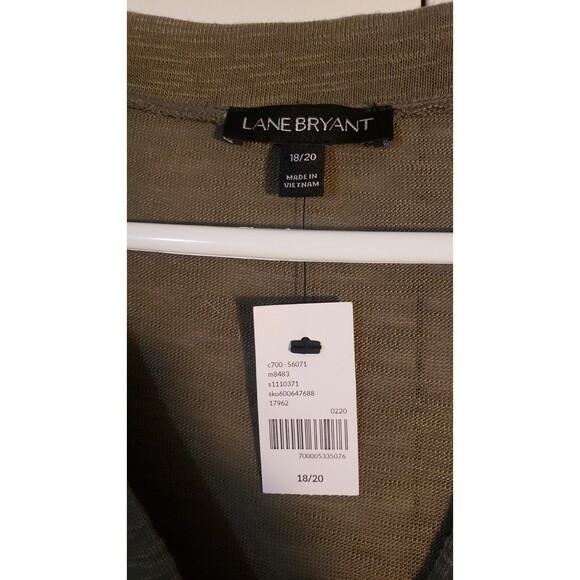Lane Bryant Button Front Tie Hem Top 18/20 🆕Olive Green 3/4 Sleeve Lightweight - Picture 4 of 6